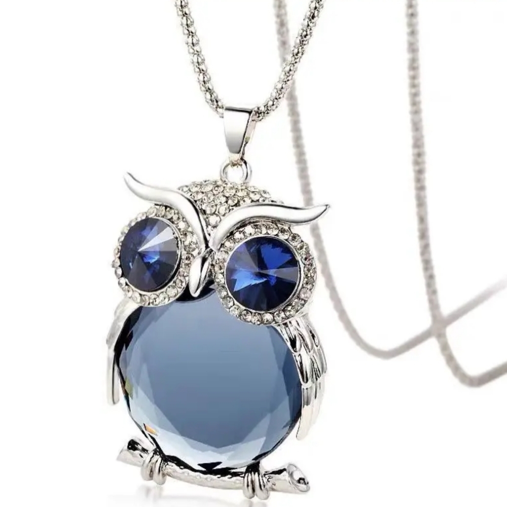 NEW Sexy Christmas Y3K Animal Print Silver Gray Blue Owl‎ Pendant Gift Necklace